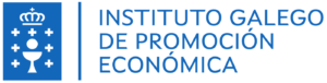 Instituto Galego de Promoción económica, logo azul sobre fondo blanco.